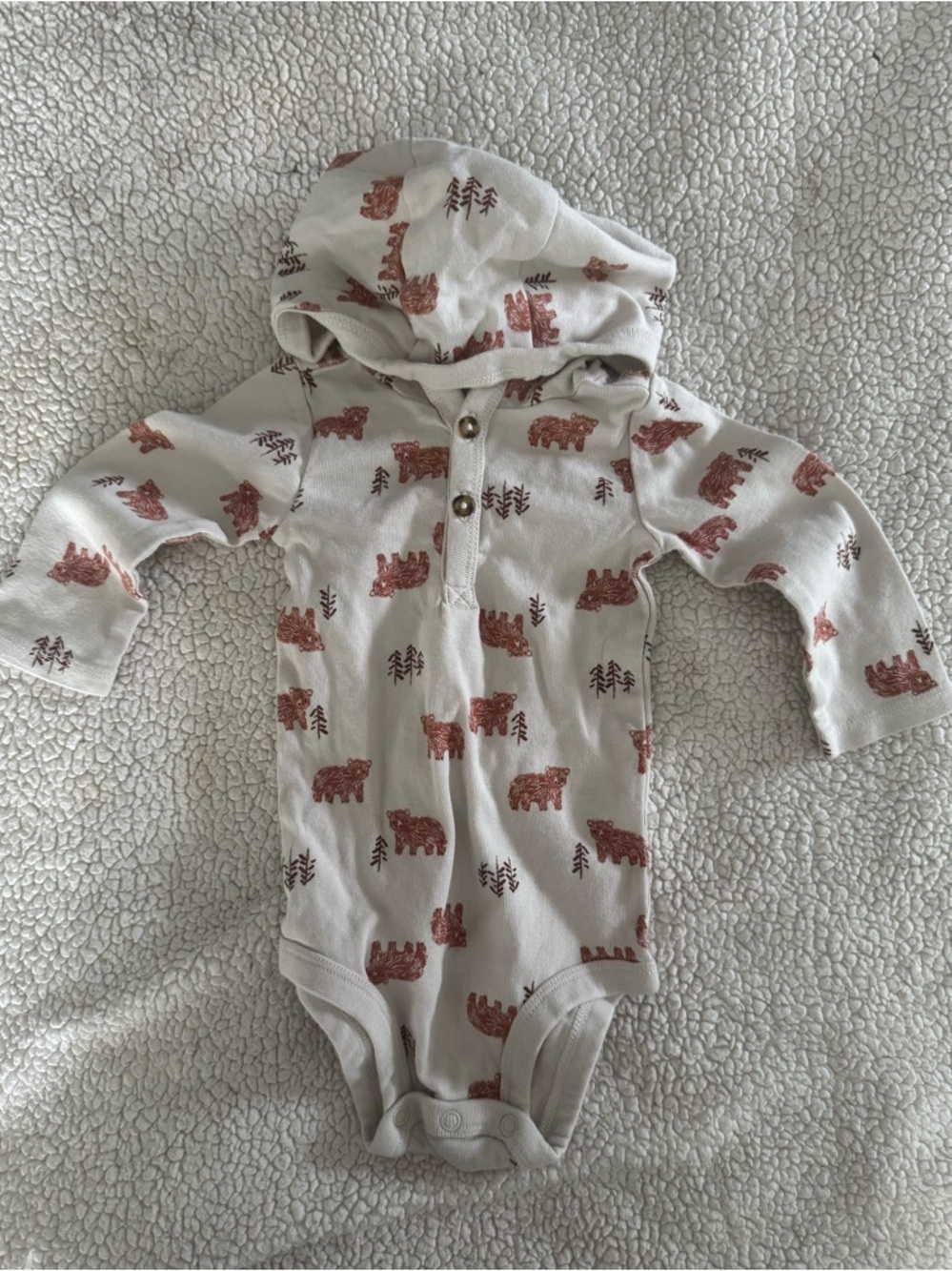 Carter's Hooded Bear-Print One-Piece Bodysuit - Cream and Rust